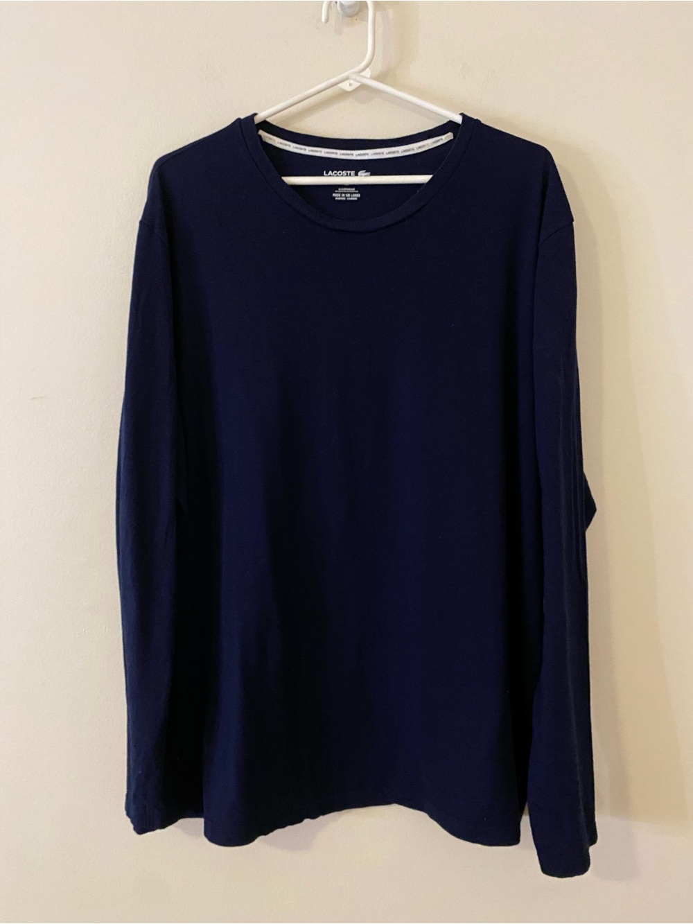 Lacoste Men's Navy Long-Sleeve Crew Neck Shirt Cotton blend Plus XXL